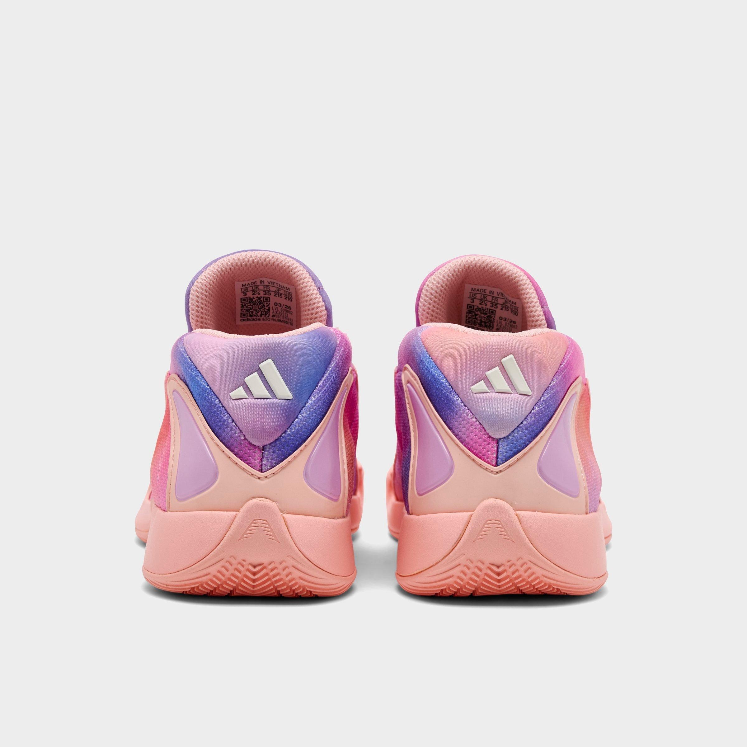 Little Kids' adidas Anthony Edwards 2 Basketball Shoes - Haze Coral/Bliss Lilac/Zero Metallic - Back view