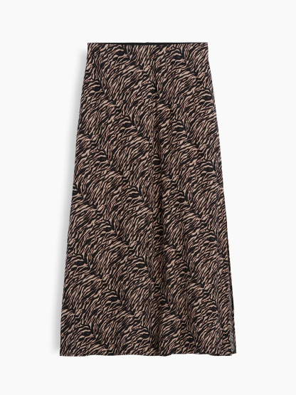 Linen-Blend Maxi Slip Skirt - Black zebra print