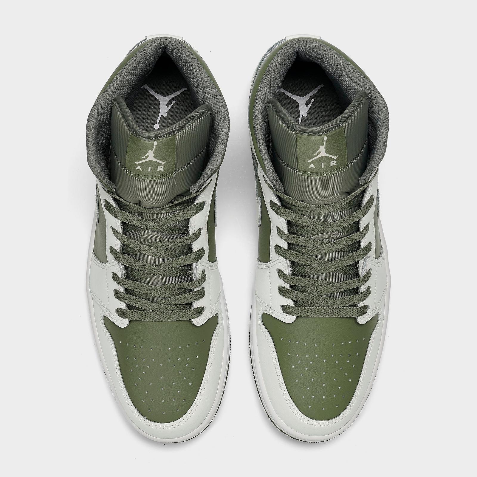 Men's Air Jordan Retro 1 Mid Casual Shoes - Summit White/Vintage Lichen - view 5
