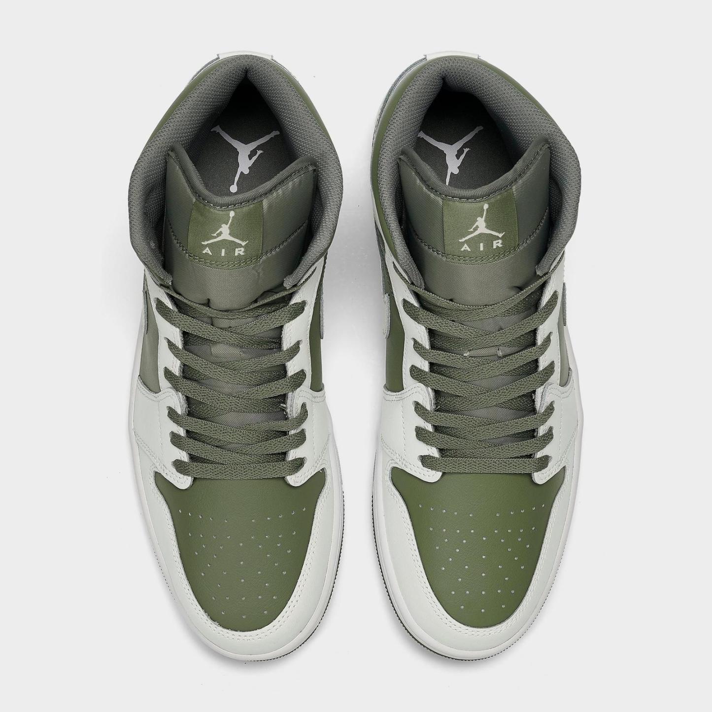 Men's Air Jordan Retro 1 Mid Casual Shoes - Summit White/Vintage Lichen - view 5