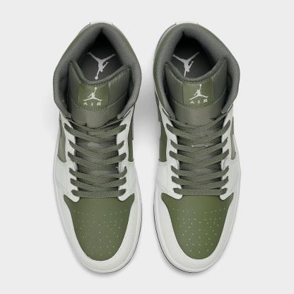 Men's Air Jordan Retro 1 Mid Casual Shoes - Summit White/Vintage Lichen - view 5