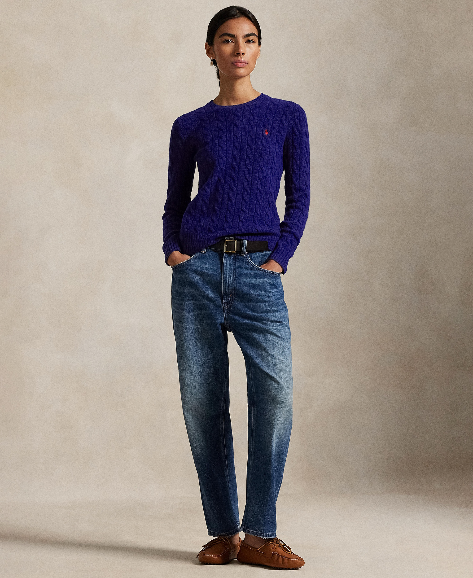 Polo Ralph Lauren Women's Cable Wool-Cashmere Crew Neck Sweater - Winter Night Navy