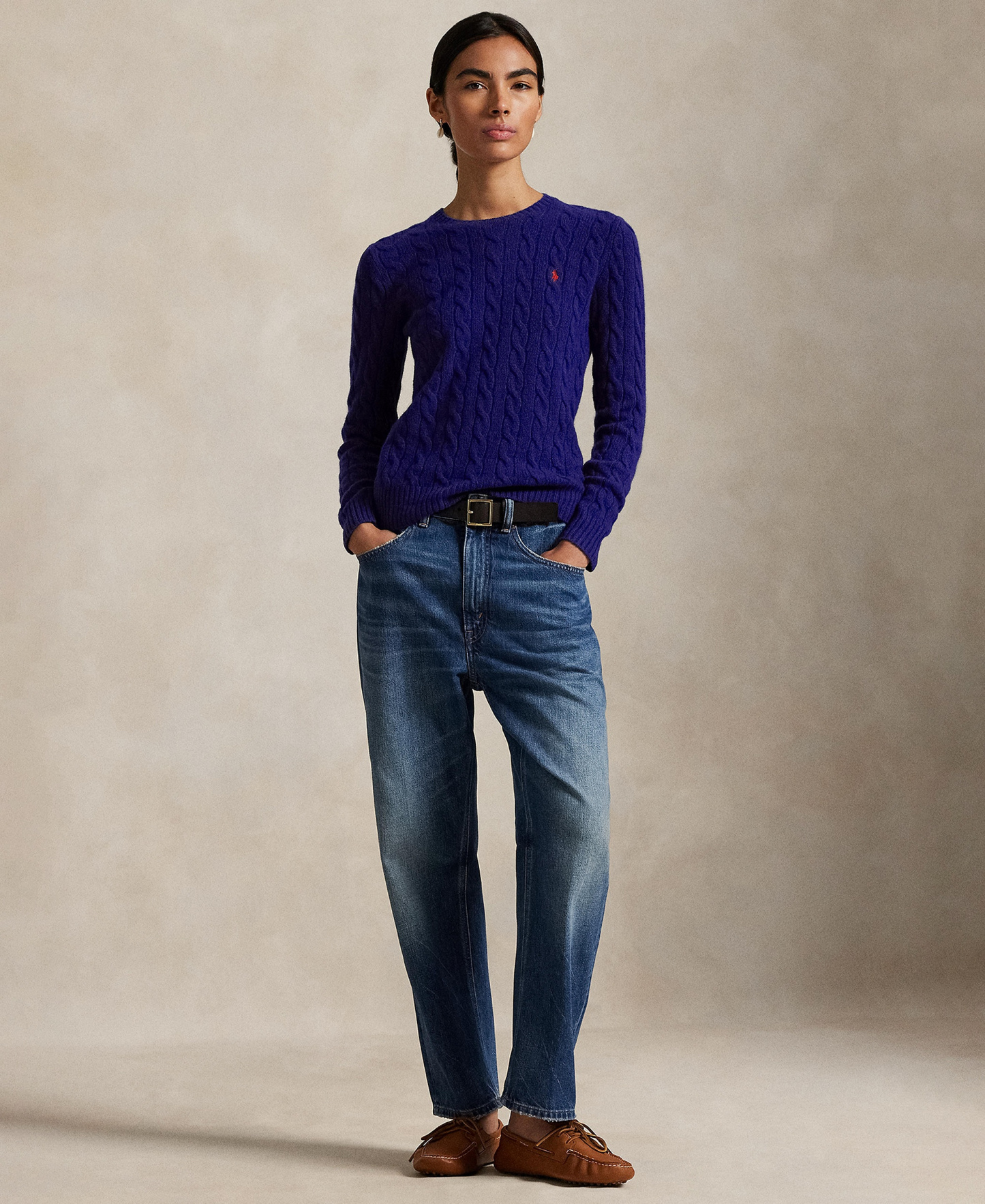 Polo Ralph Lauren Women's Cable Wool-Cashmere Crew Neck Sweater - Winter Night Navy