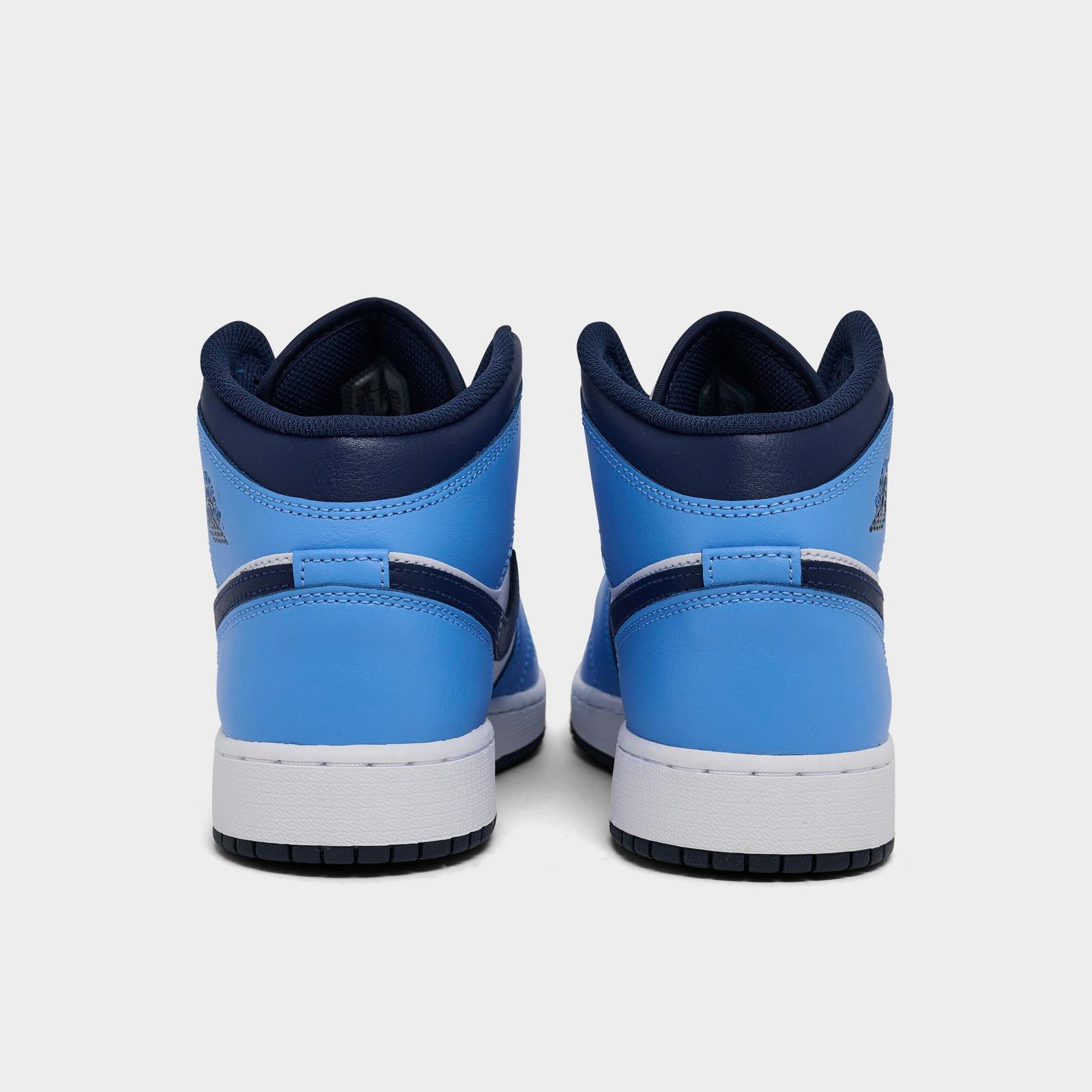 Big Kids' Air Jordan Retro 1 Mid Casual Shoes - University Blue/Midnight Navy/White - view 4