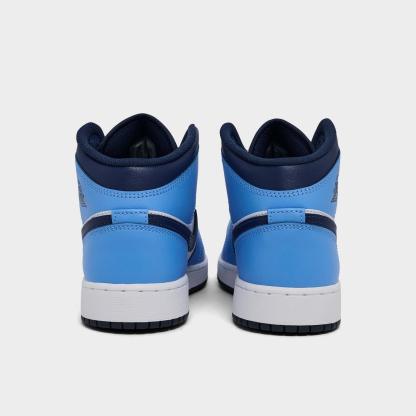 Big Kids' Air Jordan Retro 1 Mid Casual Shoes - University Blue/Midnight Navy/White - view 4