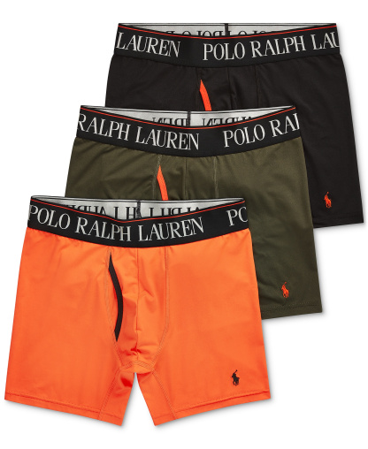 Polo Ralph Lauren Men's 3-Pack 4-D Flex Cool Microfiber Boxer Briefs - Black/Orange/Green