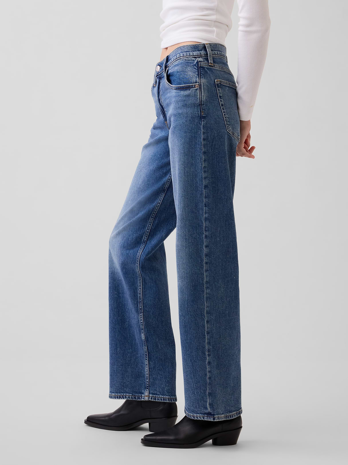 Low Rise Drawcord '90s Loose Jeans - Medium indigo