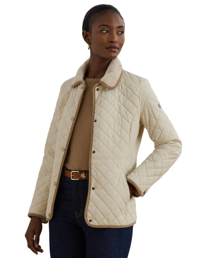Lauren Ralph Lauren Women's Faux-Sherpa-Collar Quilted Coat, Created for Macy's - Moda Cream