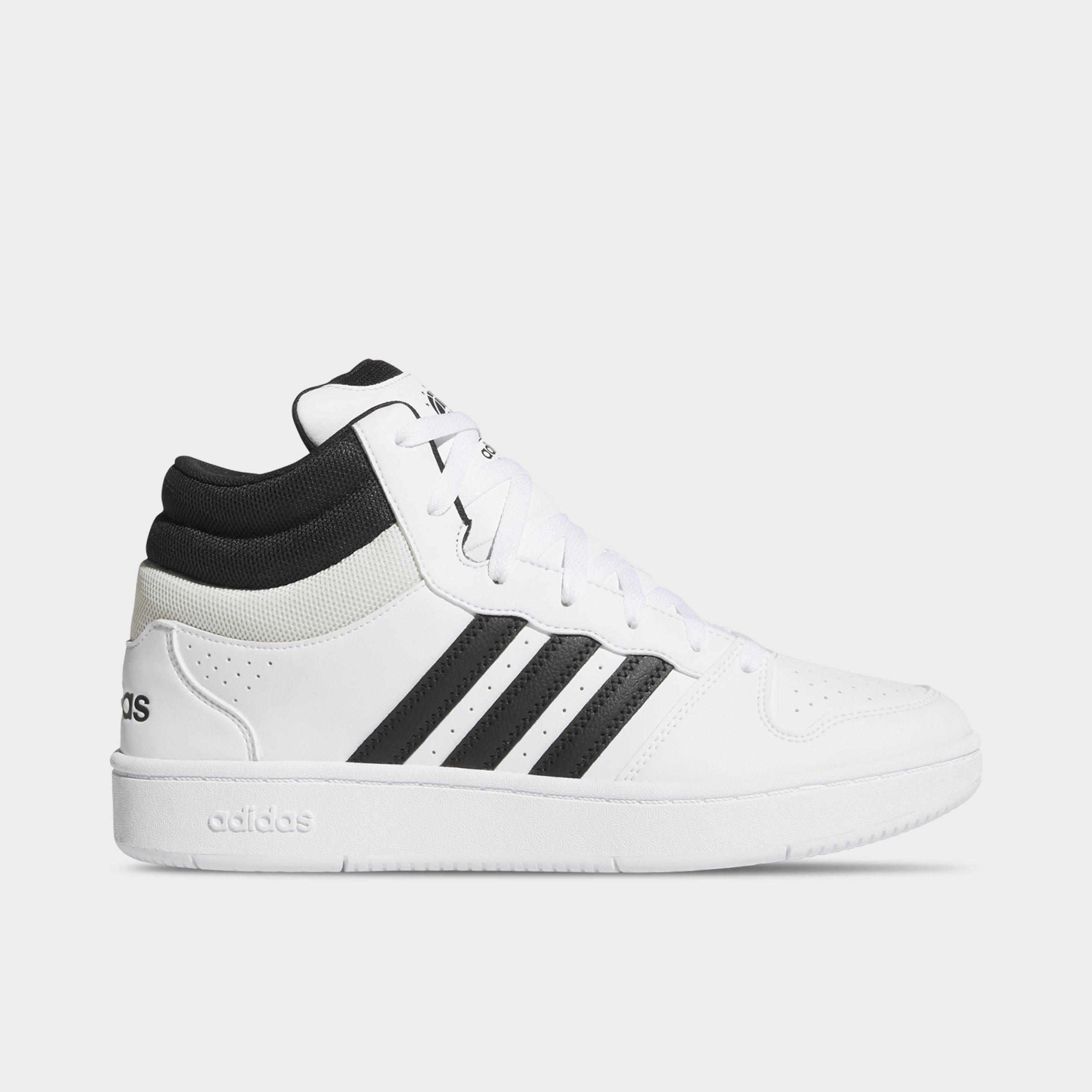 Men's adidas Hoops Classic Mid Casual Shoes - Cloud White/Core Black/Orbit Grey - Left shoe facing left. Outside of the shoe.