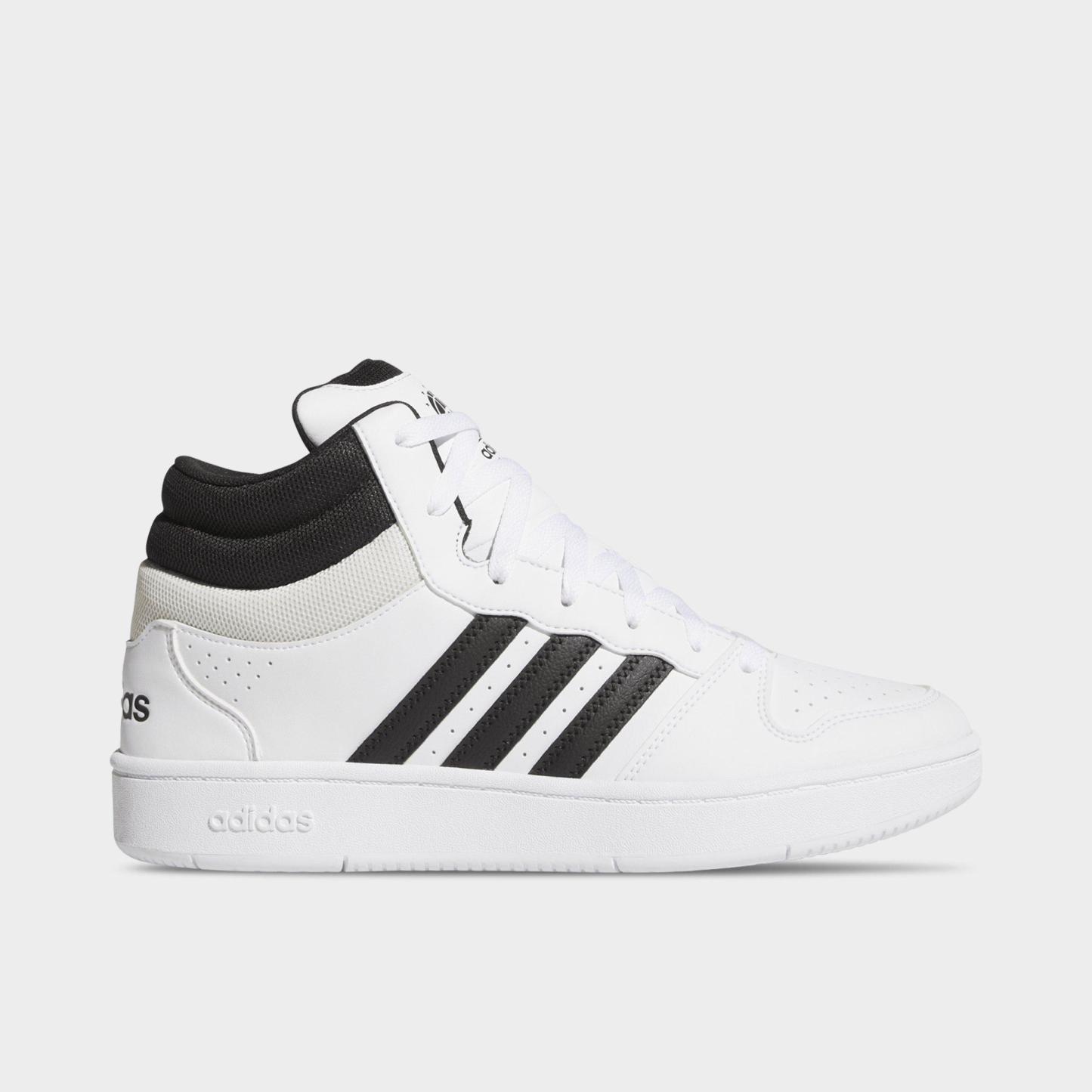 Men's adidas Hoops Classic Mid Casual Shoes - Cloud White/Core Black/Orbit Grey - Left shoe facing left. Outside of the shoe.