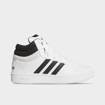 Men's adidas Hoops Classic Mid Casual Shoes - Cloud White/Core Black/Orbit Grey - Left shoe facing left. Outside of the shoe.