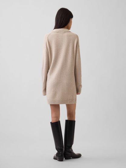 CashSoft Oversized Polo Sweater Mini Dress - Cobblestone beige