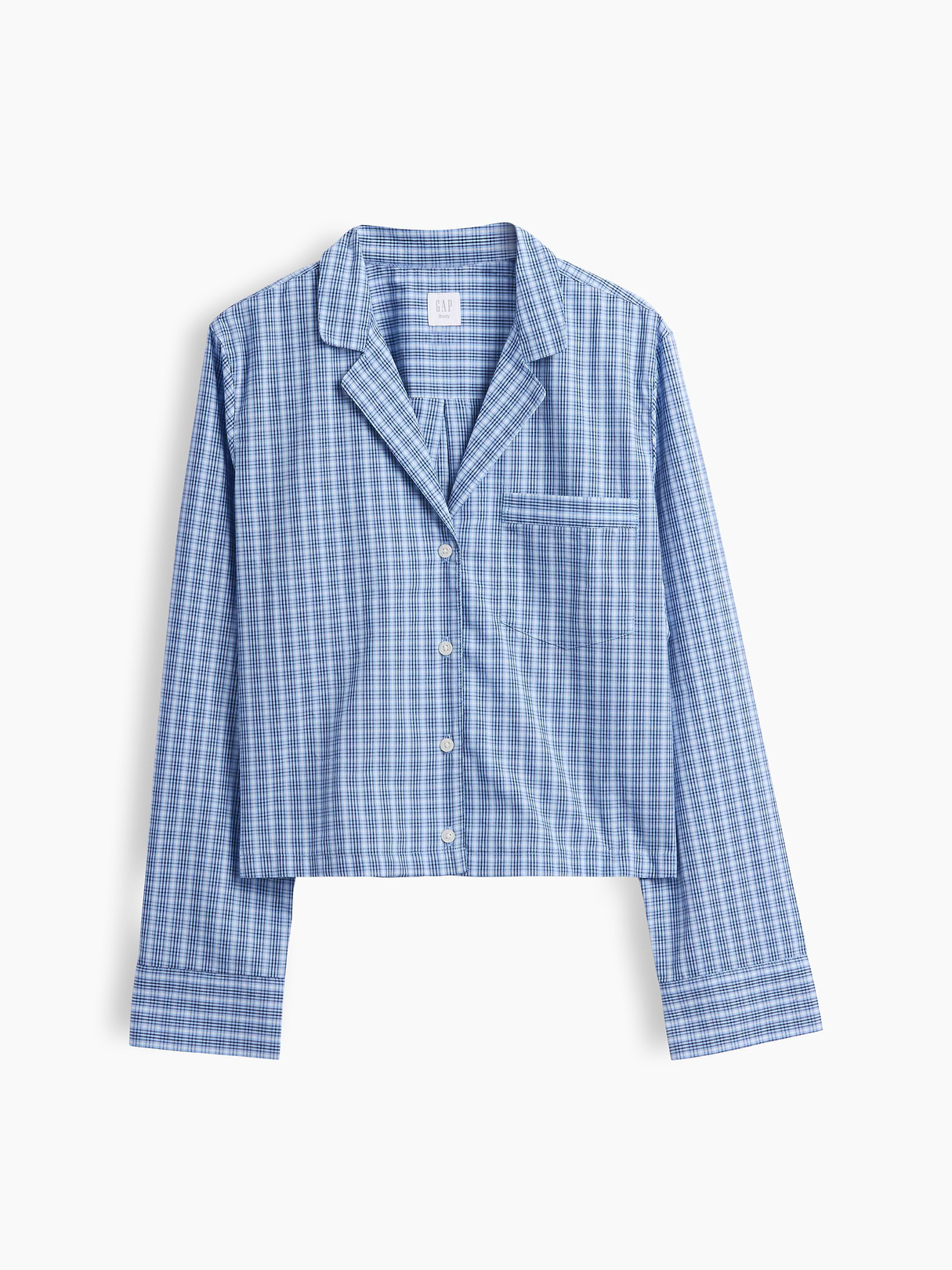 Poplin Oversized Crop PJ Shirt - Blue plaid