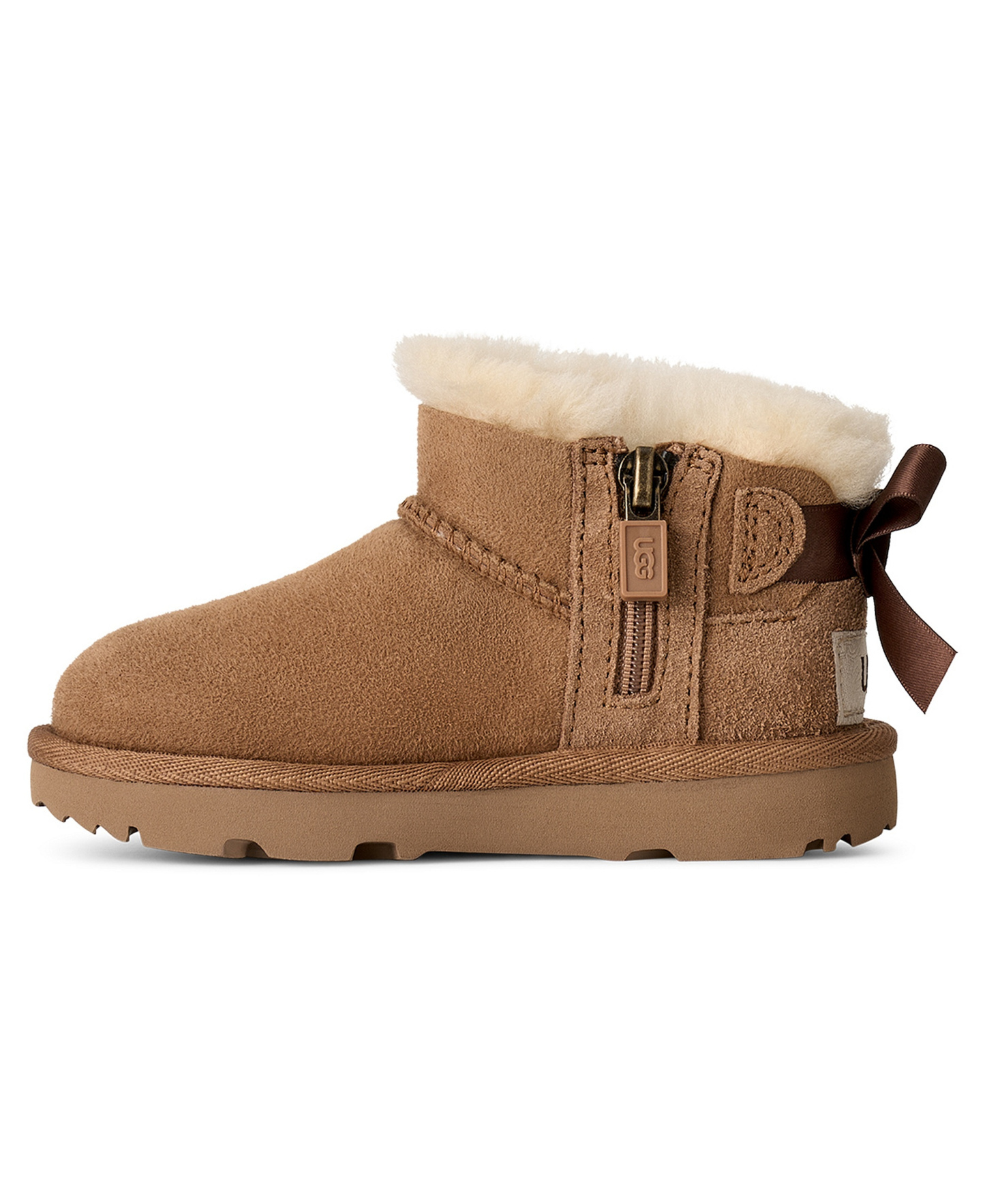 UGG® Toddler Kids Ultra Mini Bailey Bow Zipper Booties - Chestnut