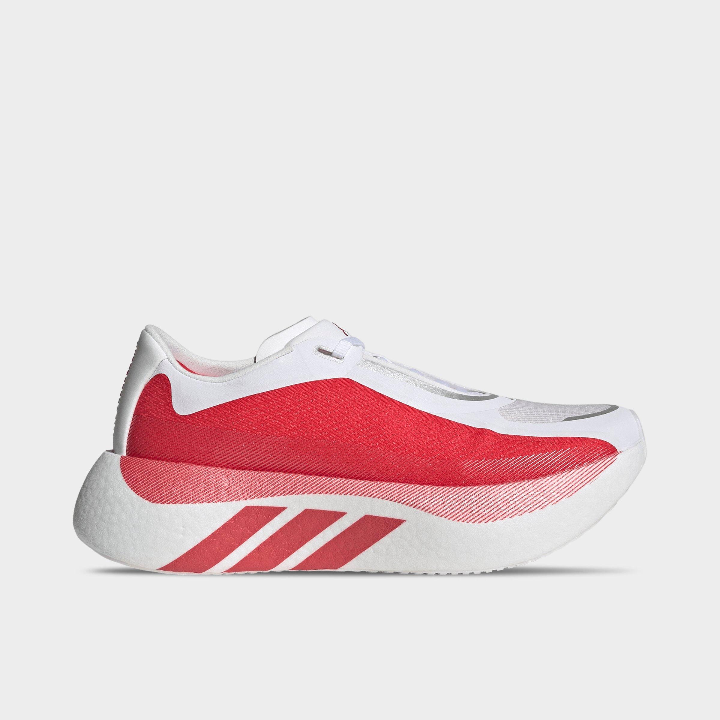 Women's adidas Hyperboost Edge Running Shoes - Part 1 - Cloud White/Pure Ruby/Zero Metallic - Left shoe facing left. Outside of the shoe.