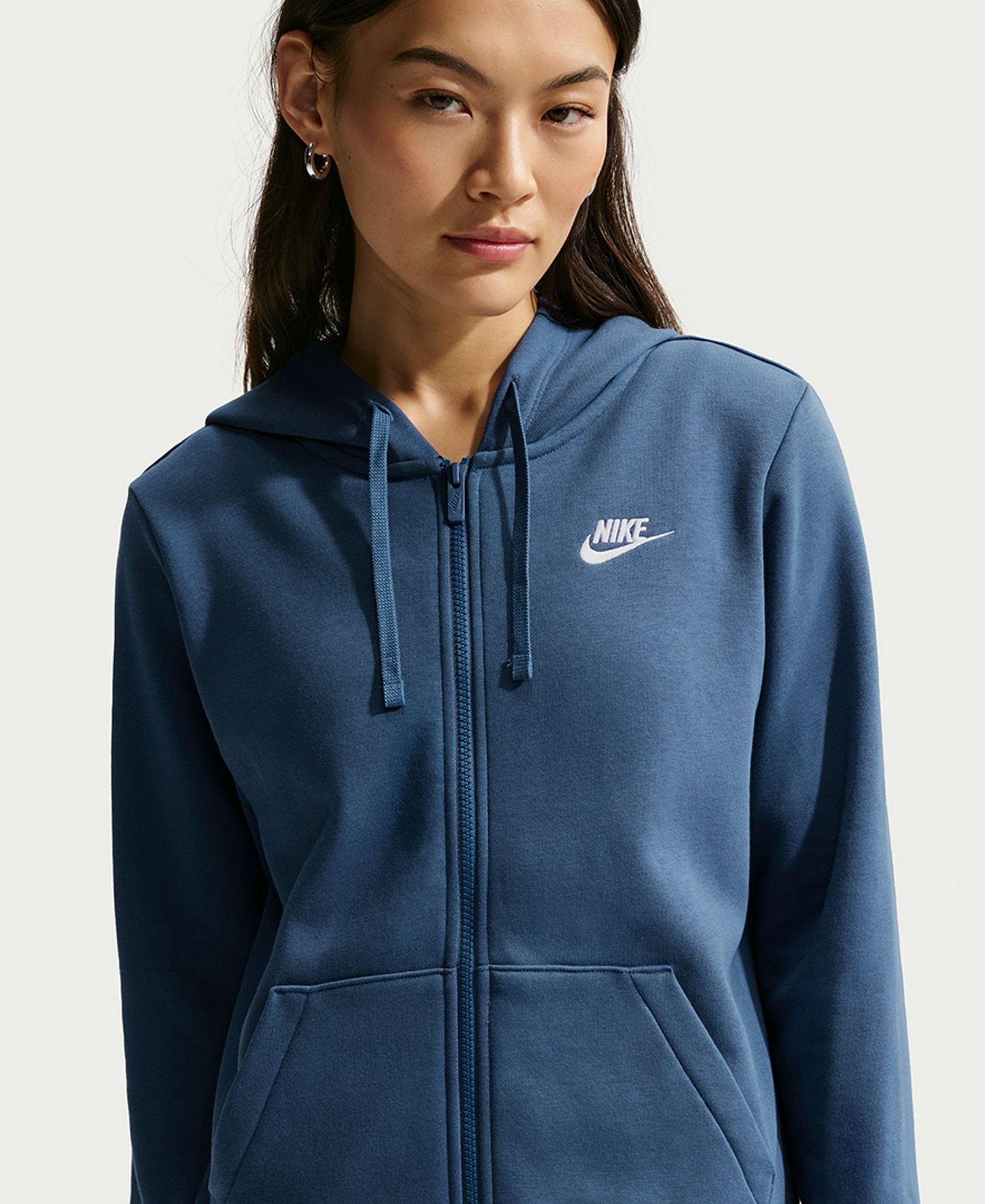 Nike Women's Sportswear Club Fleece Full-Zip Hoodie - Mystic Navy/white