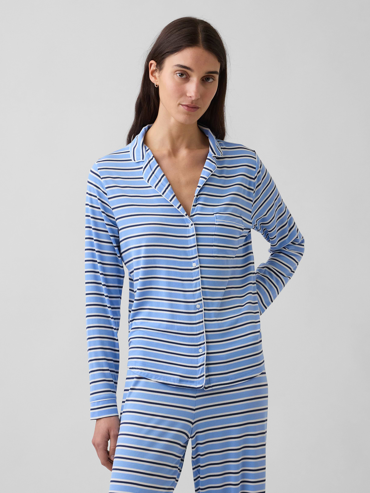 SoftMade Modal PJ Top - Tonal blue stripe