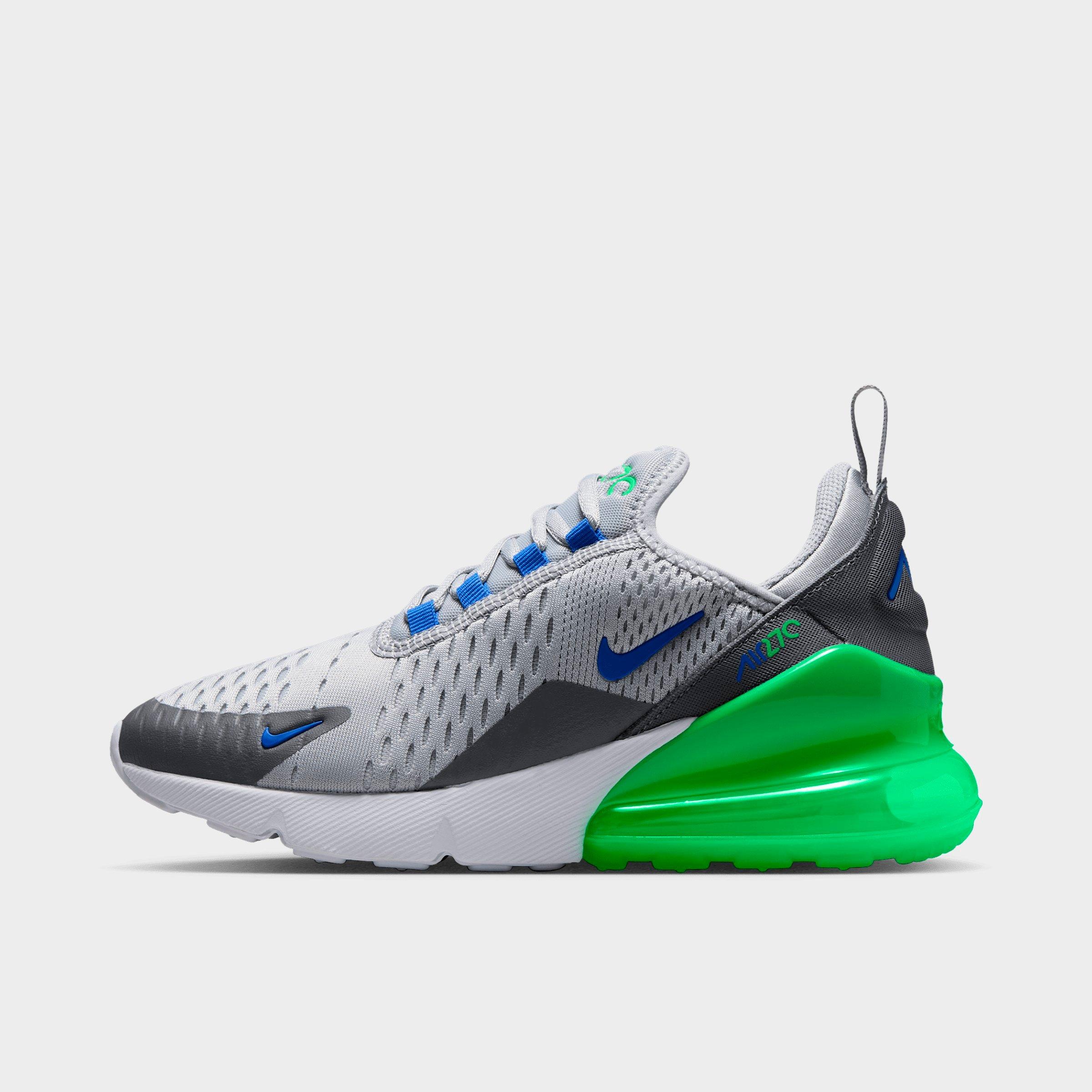 Big Kids' Nithtke Air Max 270 Casual Shoes - Wolf Grey/Smoke Grey/Green Spark/Racer Blue - Left shoe facing left. Outside of the shoe.