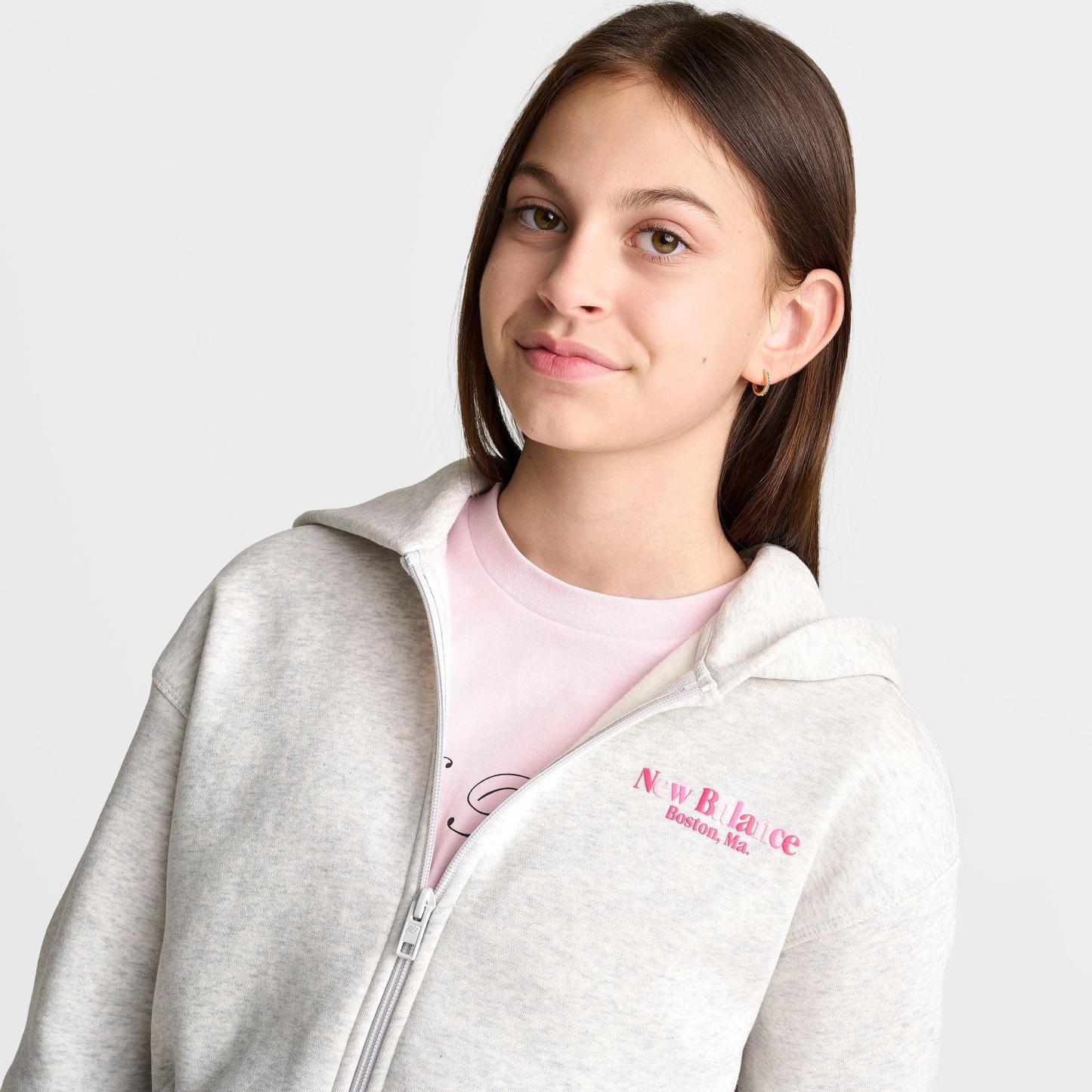 Girls' Big Kids' New Balance Tricolor Cropped Full-Zip Hoodie - Ash Heather - view 6
