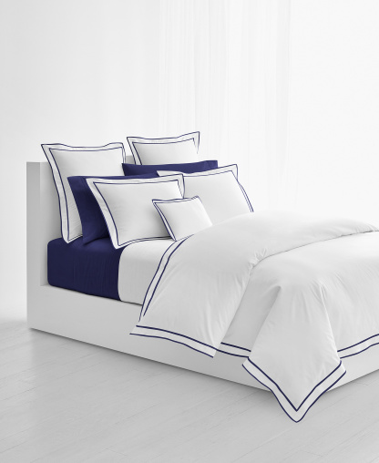 Lauren Ralph Lauren Spencer Sateen Border Duvet Cover, Full/Queen - White & Navy
