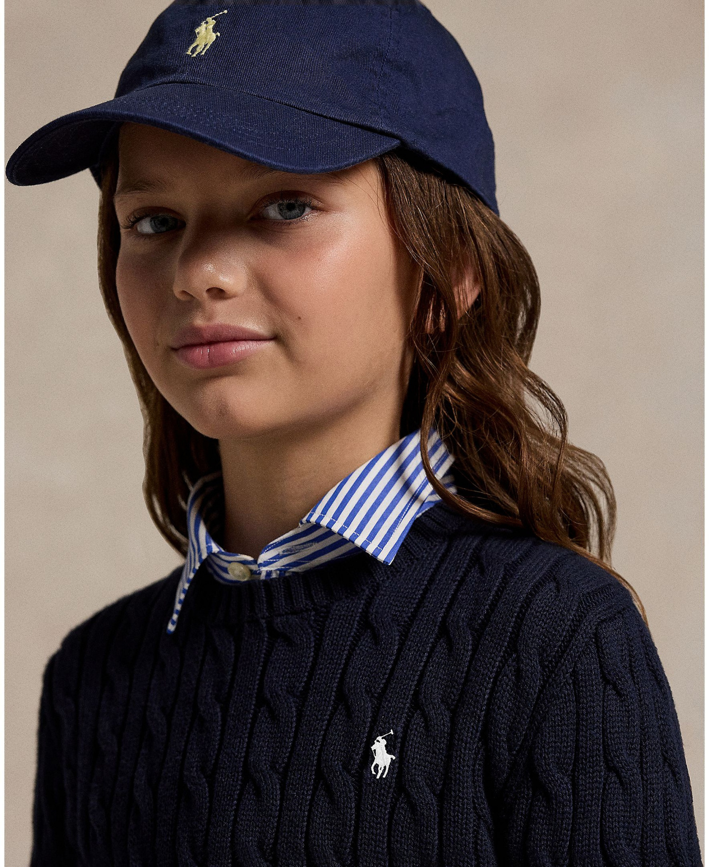Polo Ralph Lauren Girls' 7-16 Cable-Knit Long Sleeves Sweater - Navy