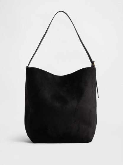 Vegan Suede Bucket Bag - True black