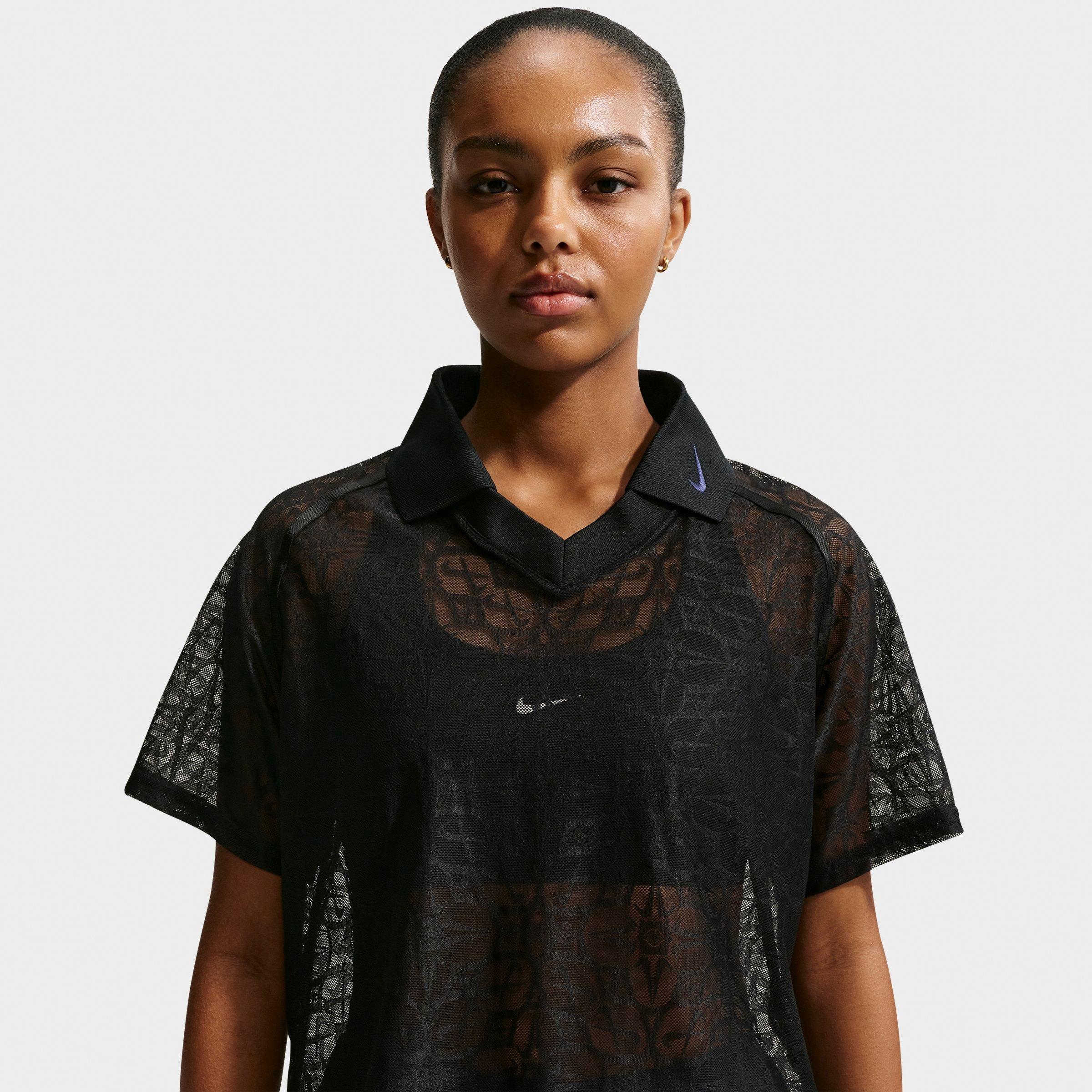 Women's Nithtke Sportswear Loose Lace Polo Jersey Top - Black/Black/Black/White