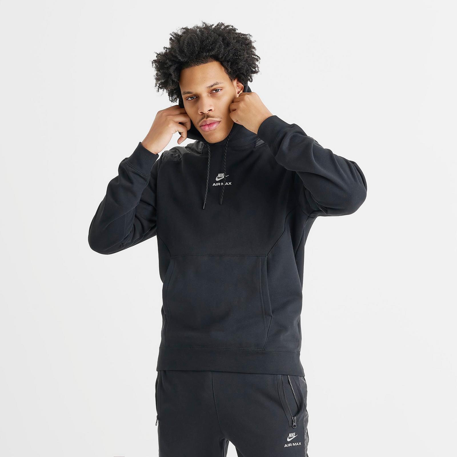 Men's Nike Sportswear Air Max French Terry Fleece Pullover Hoodie - Black/Black/White