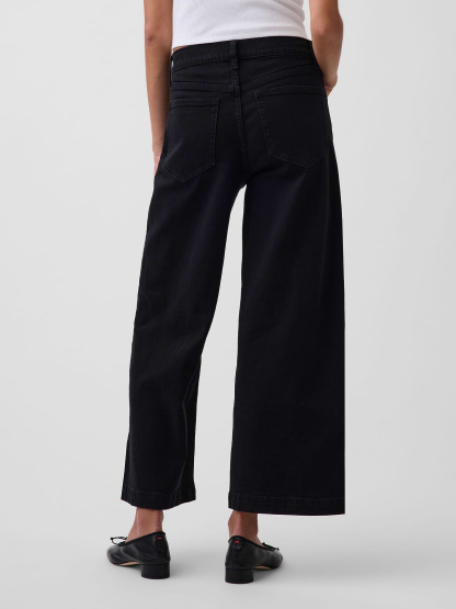 High Rise Stride Wide-Leg Ankle Jeans - Black