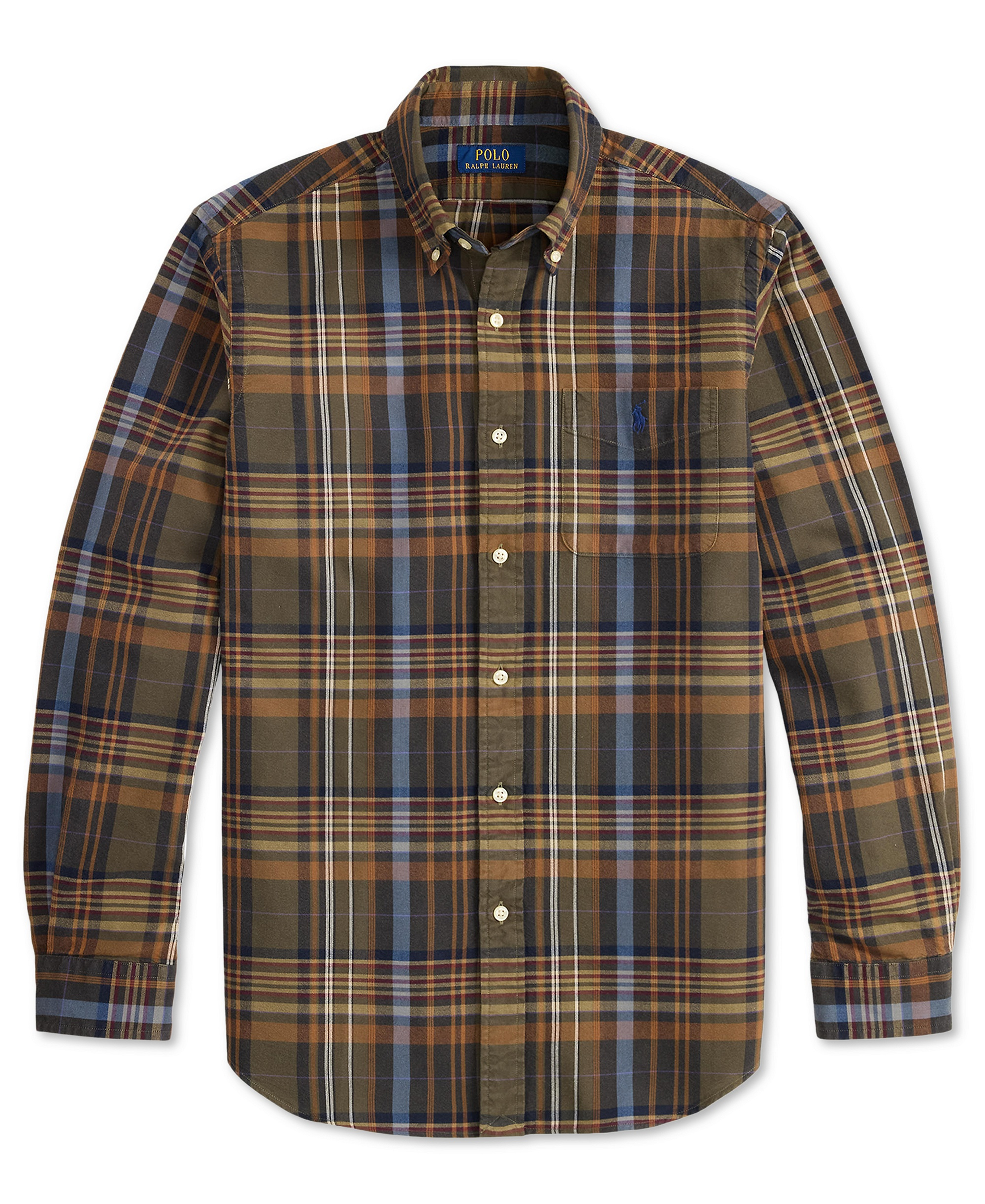 Polo Ralph Lauren Men's Classic-Fit Plaid Brushed Oxford Shirt - Olive Brown Multi