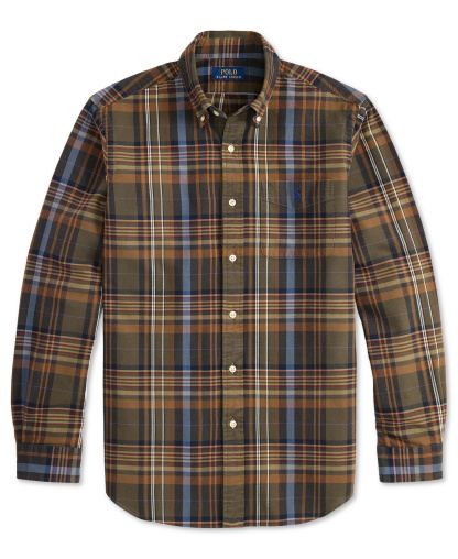 Polo Ralph Lauren Men's Classic-Fit Plaid Brushed Oxford Shirt - Olive Brown Multi