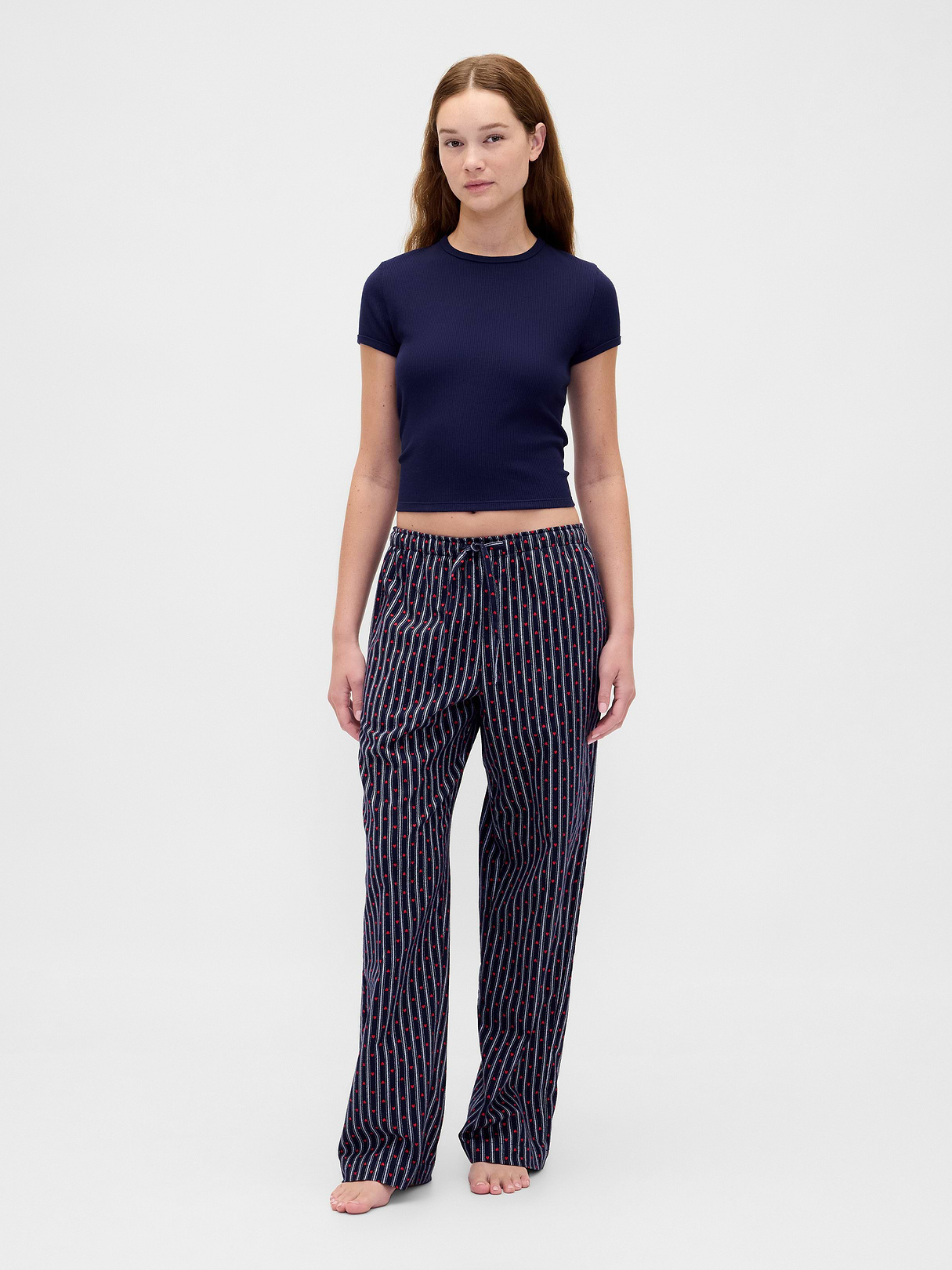 Adult Softest Flannel PJ Pants - Navy blue hearts & stripe