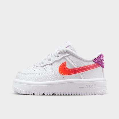 Infant and Kids' Toddler Nithtke Force 1 Low Casual Shoes - Part 1 - White/Turf Orange/Bright Violet - Left shoe facing left. Outside of the shoe.