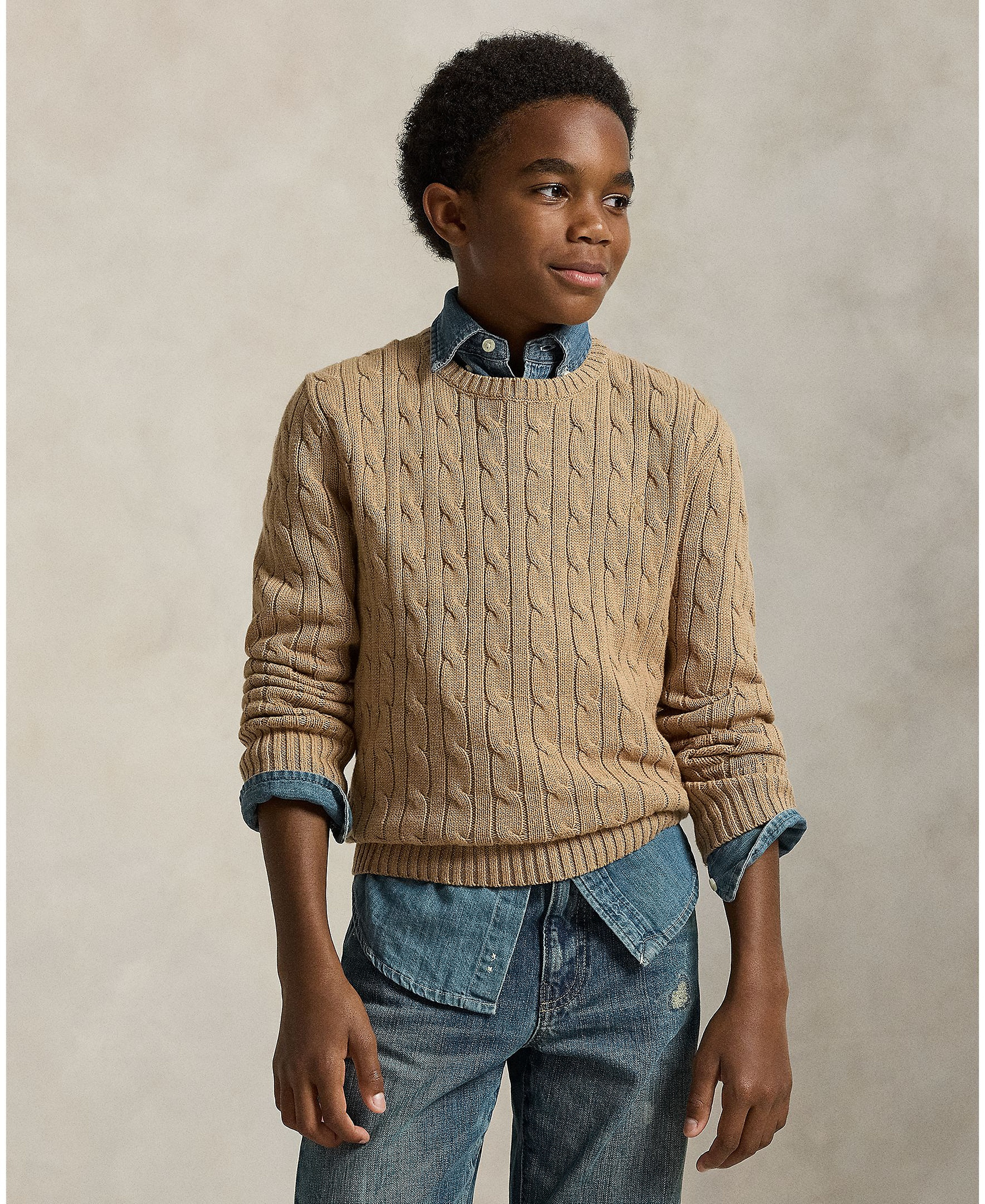 Polo Ralph Lauren Boys' 8-20 Cable-Knit Cotton Sweater - Camel