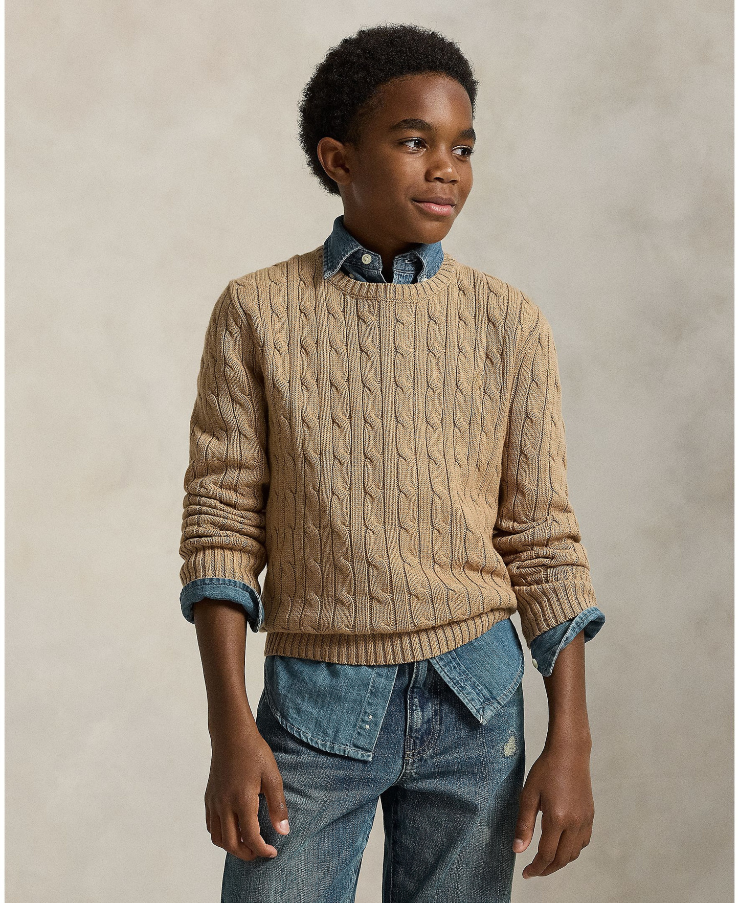 Polo Ralph Lauren Boys' 8-20 Cable-Knit Cotton Sweater - Camel
