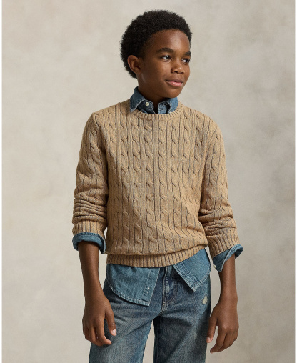 Polo Ralph Lauren Boys' 8-20 Cable-Knit Cotton Sweater - Camel