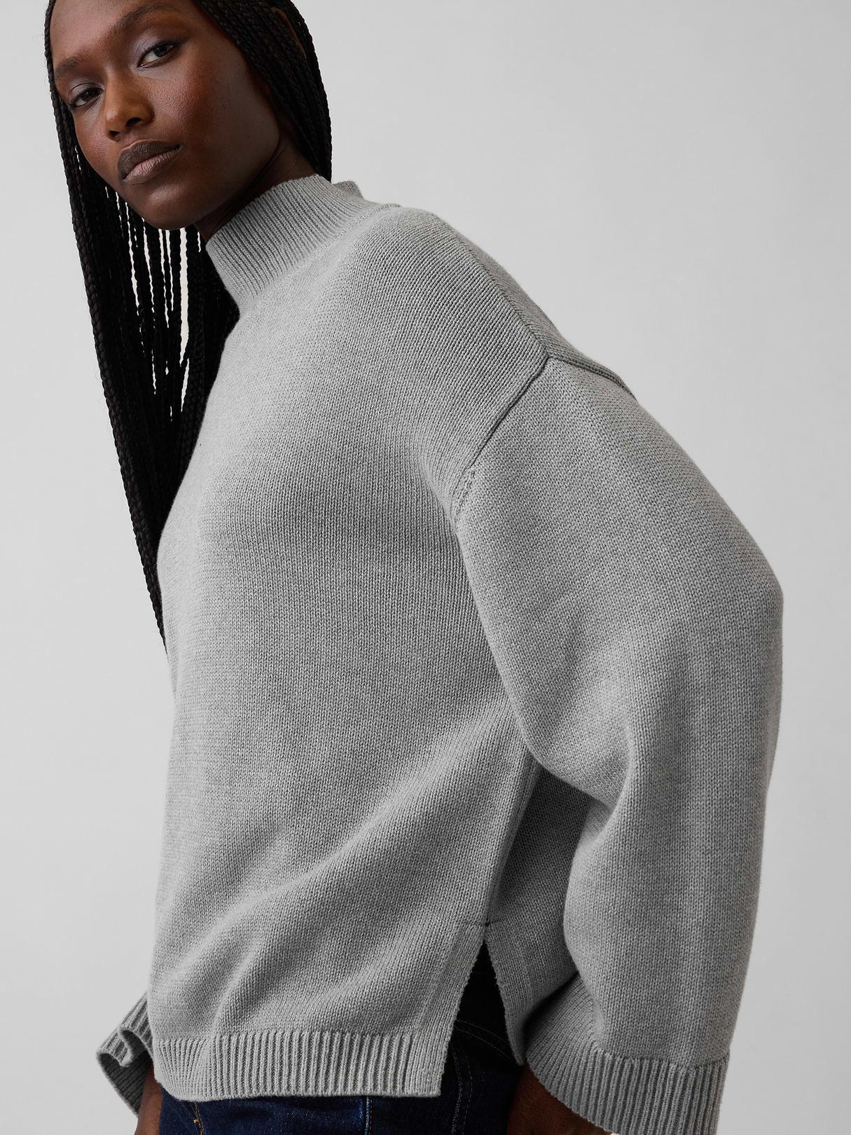 100% Cotton Oversized Mockneck Sweater - Charcoal grey