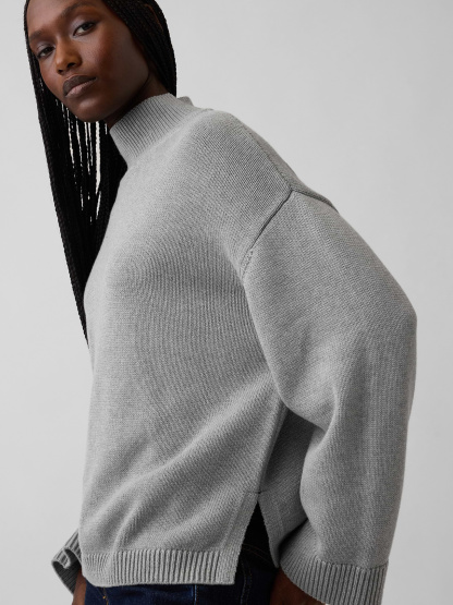 100% Cotton Oversized Mockneck Sweater - Charcoal grey