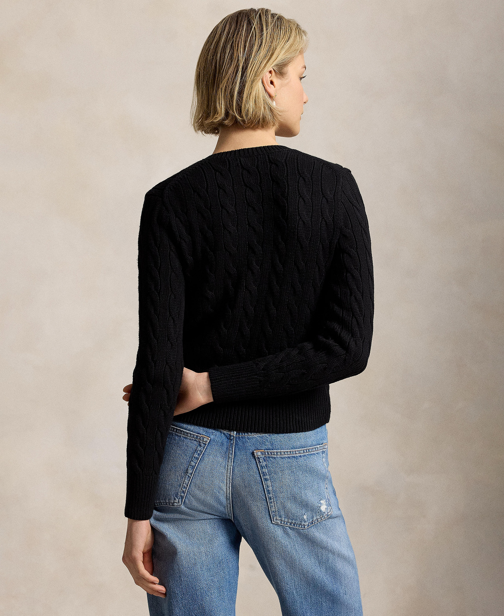 Polo Ralph Lauren Women's Cable-Knit Cotton Crewneck Cardigan Sweater - Polo Black