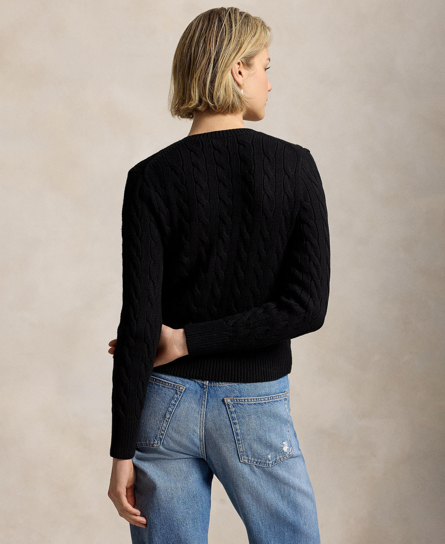 Polo Ralph Lauren Women's Cable-Knit Cotton Crewneck Cardigan Sweater - Polo Black