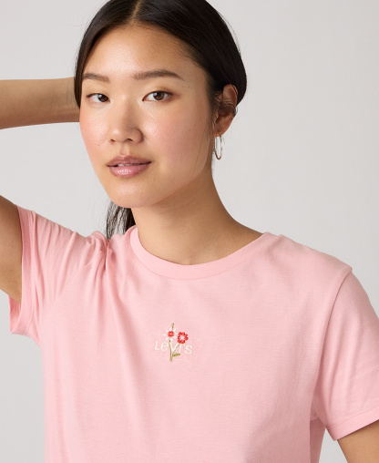 Levi's Women's Perfect Graphic Logo Cotton T-Shirt - Floral Emb Bw Coral Blush