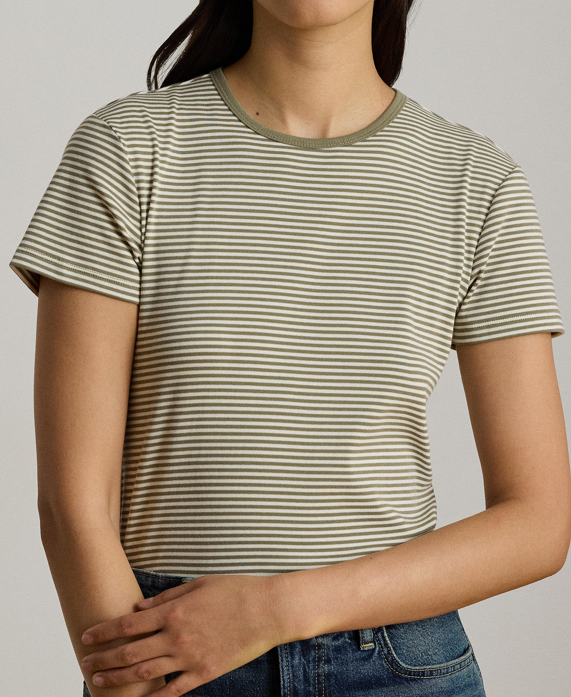 Lauren Ralph Lauren Women's Striped Short-Sleeve T-Shirt - Light Agave/Mas Cream