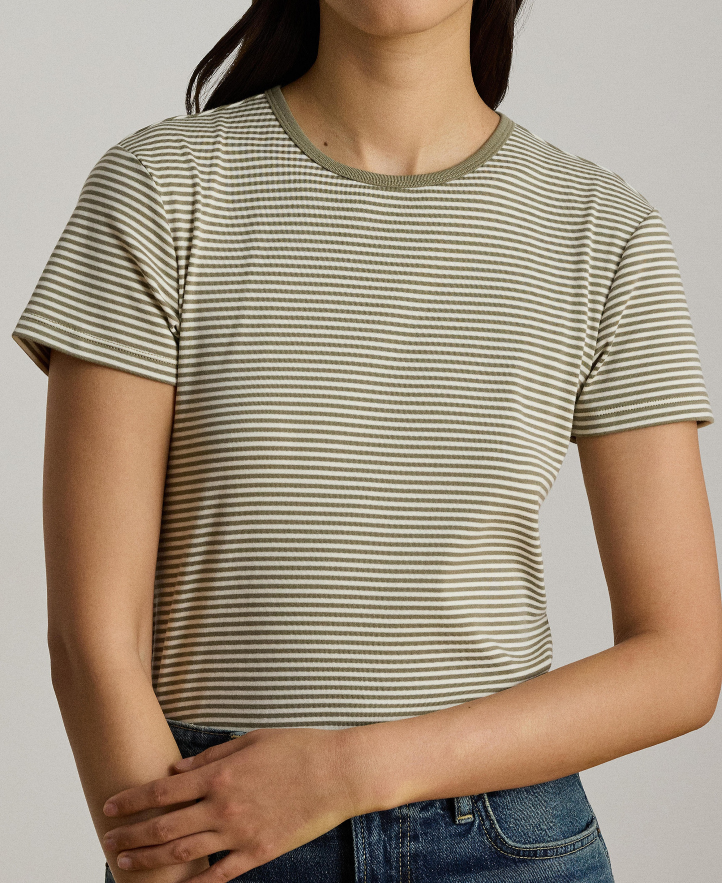 Lauren Ralph Lauren Women's Striped Short-Sleeve T-Shirt - Light Agave/Mas Cream