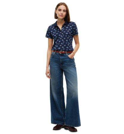 Tommy Hilfiger Women's Printed Short-Sleeve Polo Top - Traditional Floral Dark Blue