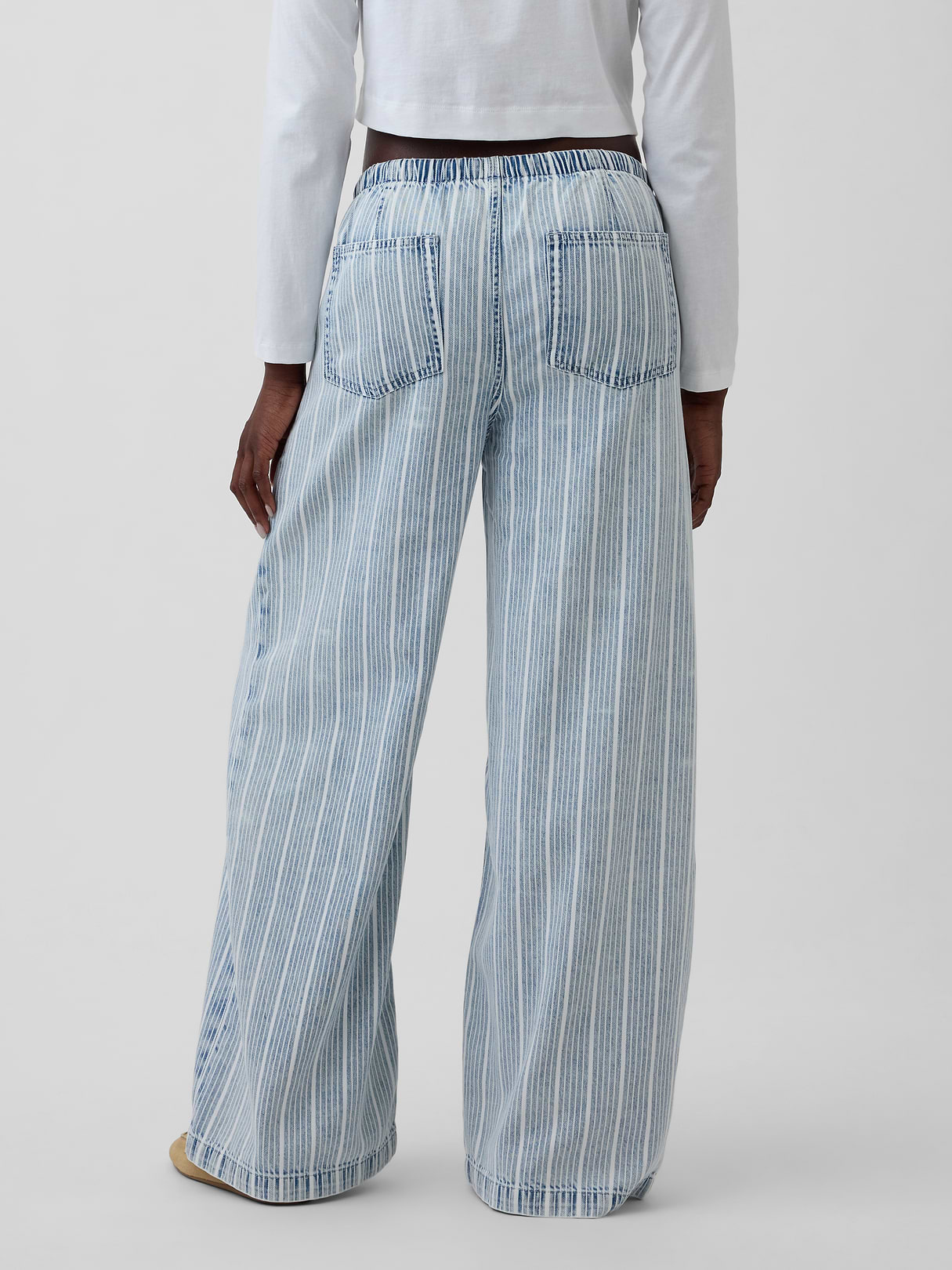 Mid Rise UltraSoft Easy Baggy Jeans - Light indigo varsity stripe