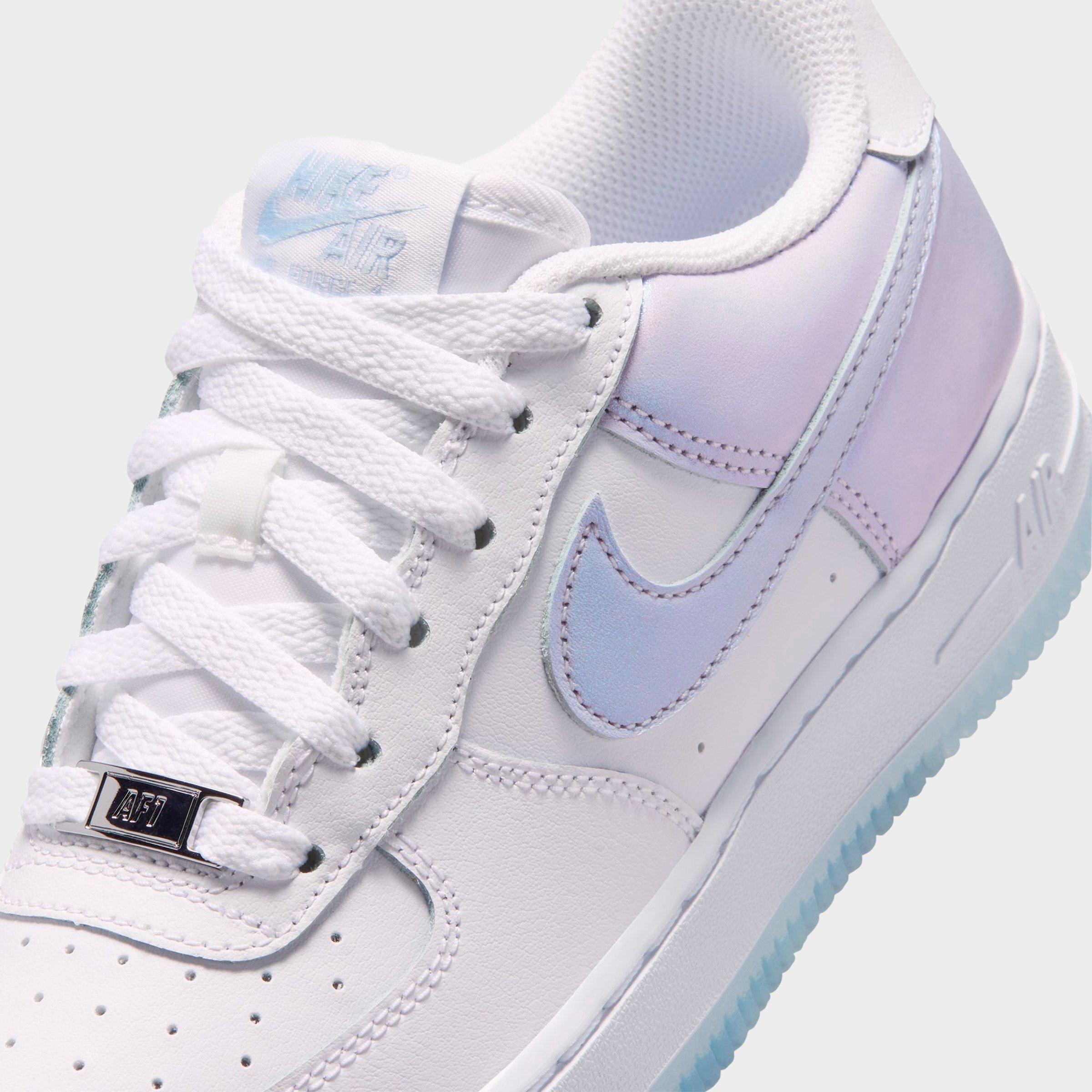 Big Kids' Nithtke Air Force 1 Low Casual Shoes - White/Blue Tint/Metallic Silver - Detail shot
