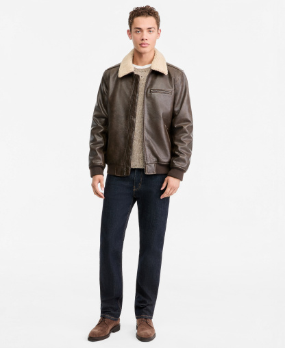 Levi's Men's Sherpa Collar Faux Leather Bomber Jacket - Brown