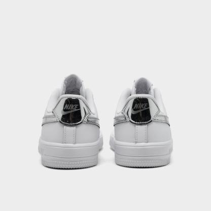 Little Kids' Nithtke Force 1 Casual Shoes - Part 1 - White/Metallic Silver - Back view