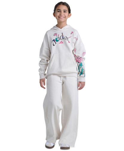 adidas Girls' 8-16 Long-Sleeve Graphic Fleece Hooded Sweatshirt - Oatmeal Heather