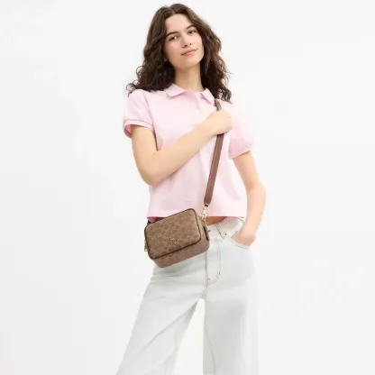 Mini Carey Crossbody Bag In Signature Canvas - Gold/Tan/Brown - view 3